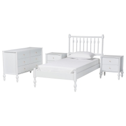Baxton Studio Callison Spindle 4-Piece Bedroom Set - Farmhouse Platform Bed with Matching Dresser and 2-Drawer Nightstands, White, Twin